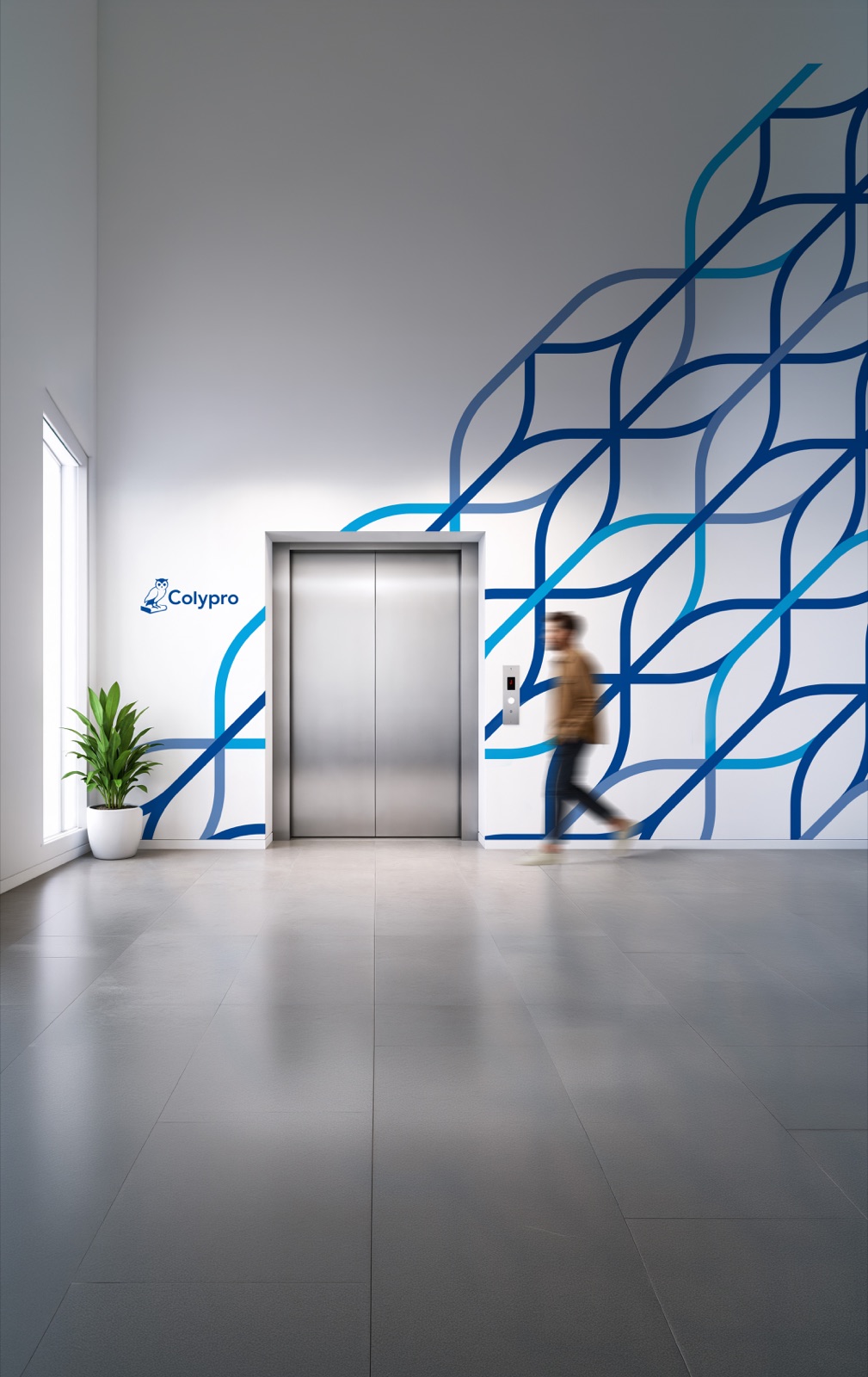 Identidad de Colypro aplicada en sus oficinas, branding por Kerigma
